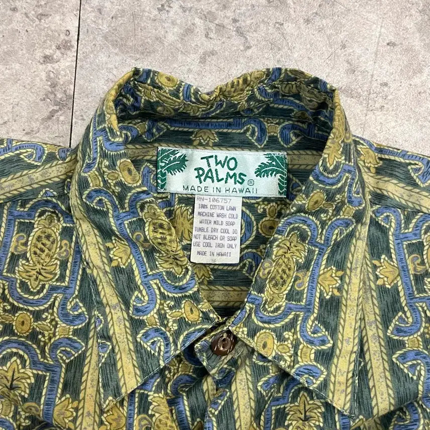 [BUNJANG] Vintage Pattern Short Sleeve Shirt Green S / 빈티지 패턴 반팔 셔츠 그린 S 