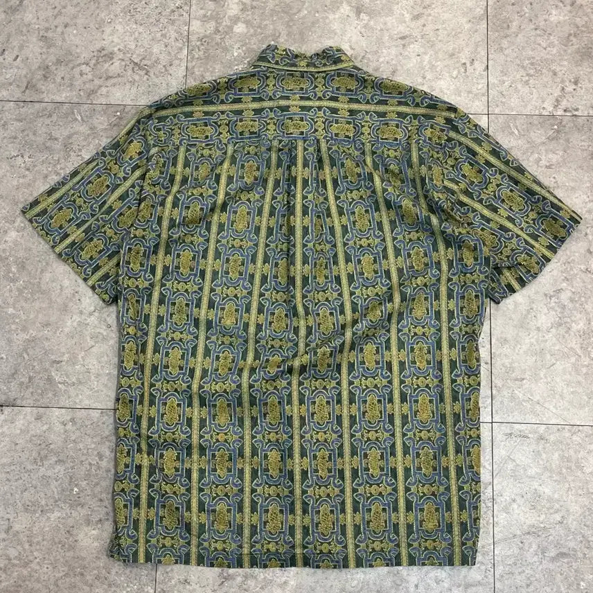 [BUNJANG] Vintage Pattern Short Sleeve Shirt Green S / 빈티지 패턴 반팔 셔츠 그린 S 