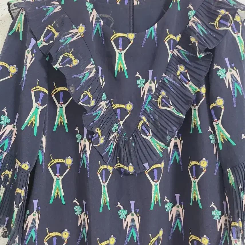 [BUNJANG] BESTI BELLI Pattern Pleated Short Sleeve Dress Navy / 베스띠벨리 패턴 플리츠 반팔 원피스 네이비