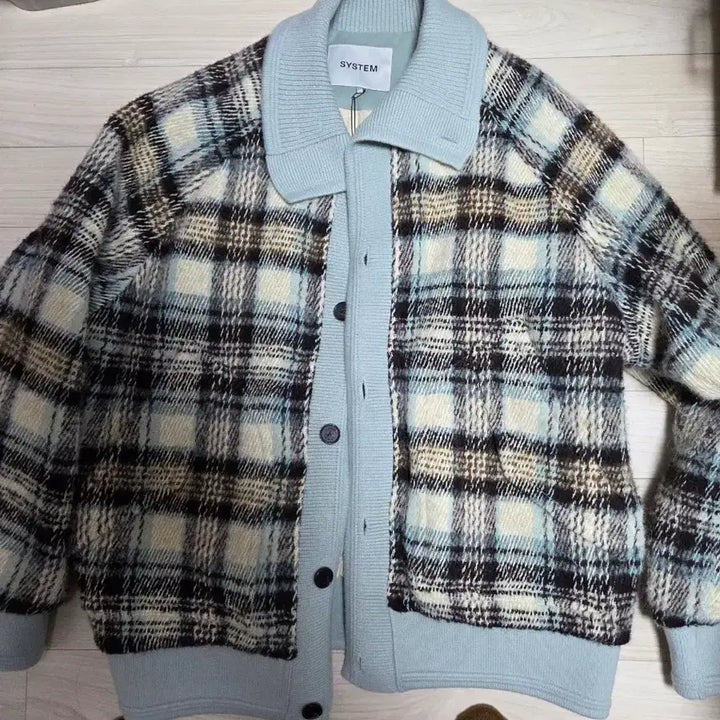 [BUNJANG] System Homme Layered Check Collar Jacket / 시스템옴므 정품 레이어드 체크 카라 자켓 100사이즈 새상품