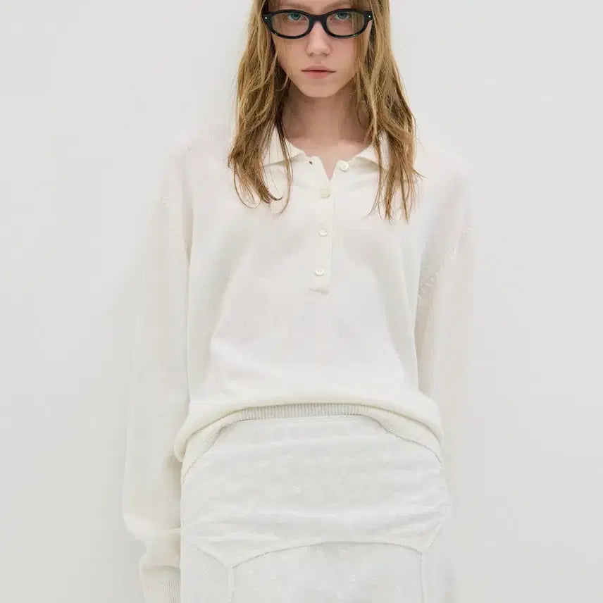 [BUNJANG] Low Classic Merino Cashmere Open Collar Sweater (Ivory) / 로우클래식 메리노 캐시미어 오픈카라 스웨터 (아이보리)