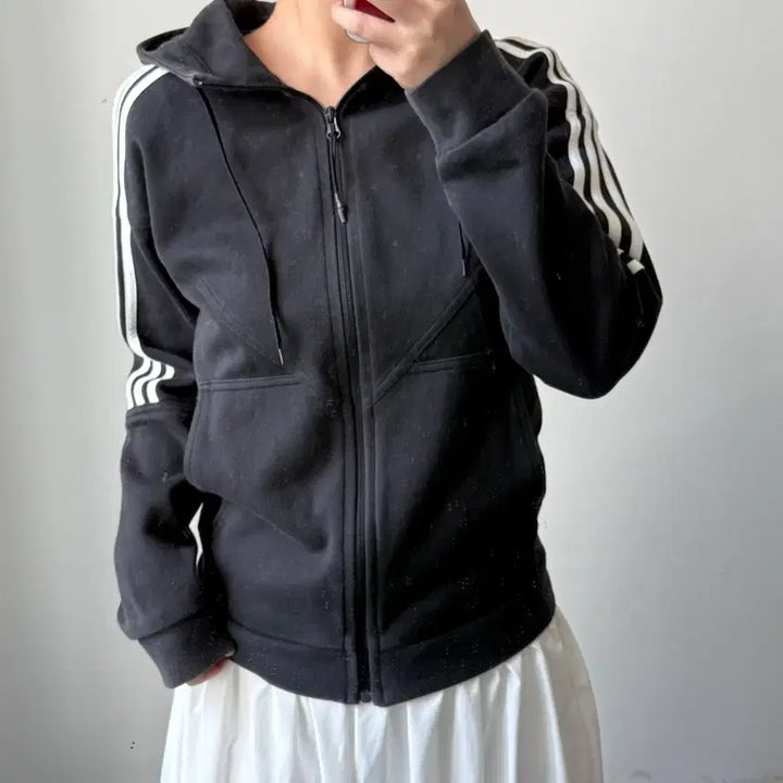 [BUNJANG] Adidas Black Hoodie Zip-up / [M] 아디다스 블랙 후드집업