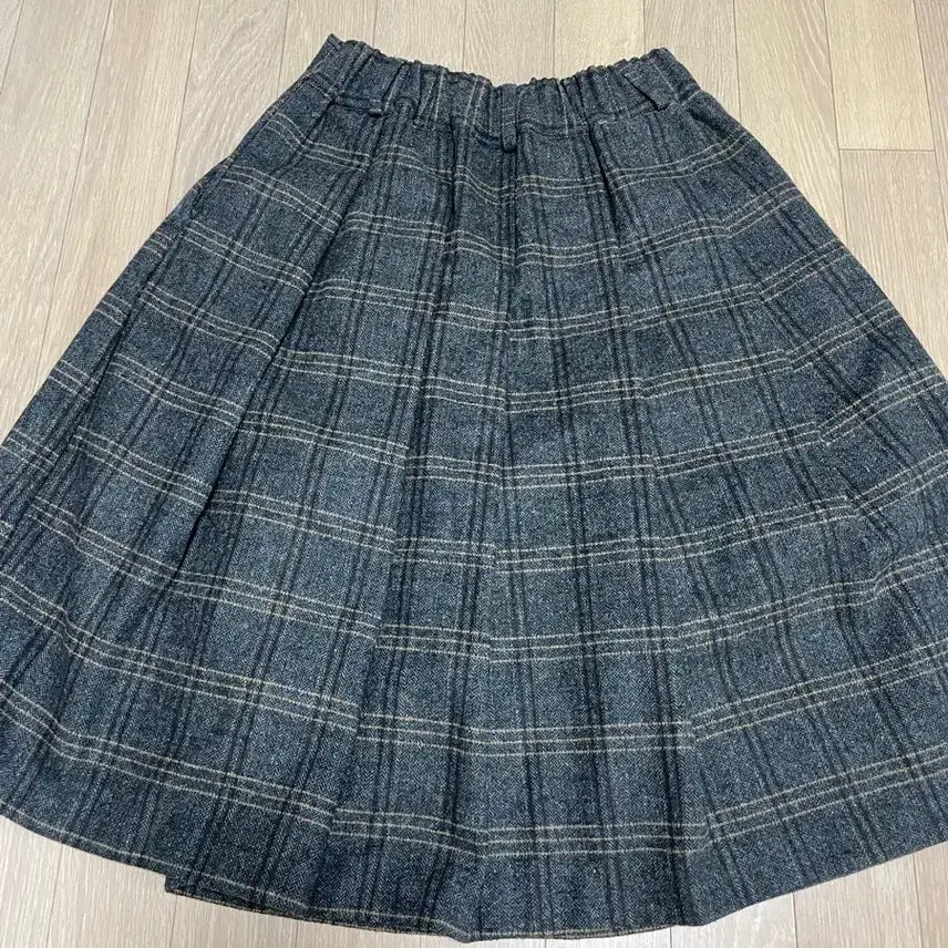[BUNJANG] Linen Check Pleated Long Skirt / 리넨느 체크 플리츠 롱 뒷밴딩 스커트