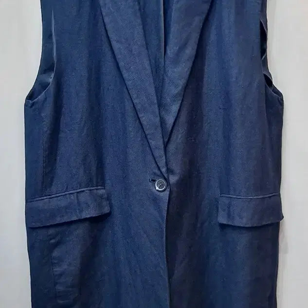[BUNJANG] Navy Linen Blend Vest / 마 롱 네이비 조끼