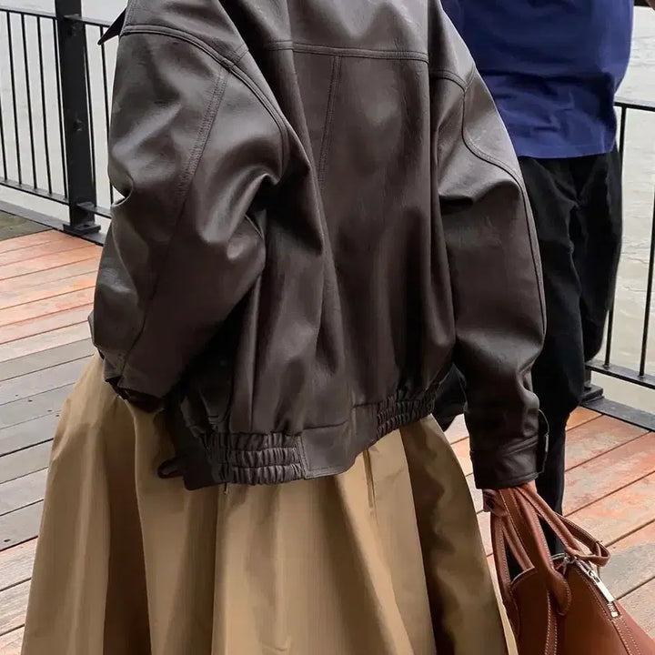 [BUNJANG] Hershe Leather Jacket (Black/Brown) / 허앤쉬(hershe) 가죽자켓 남여공용가능(블랙/브라운)