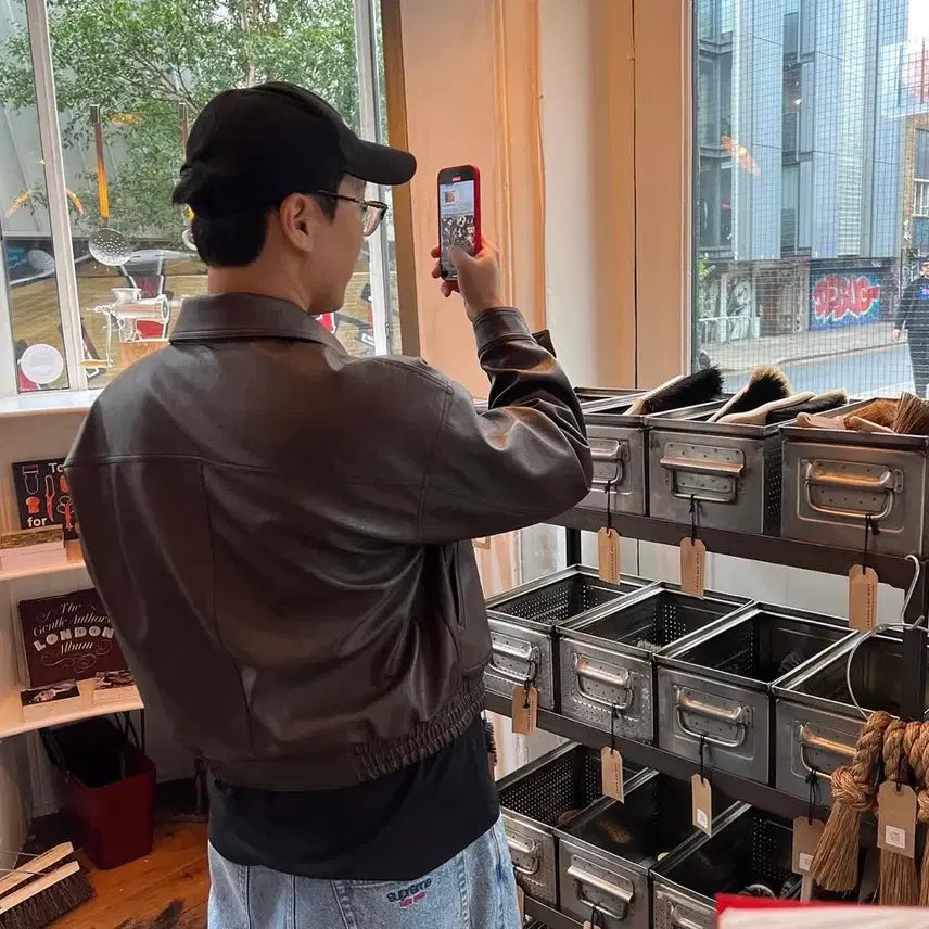 [BUNJANG] Hershe Leather Jacket (Black/Brown) / 허앤쉬(hershe) 가죽자켓 남여공용가능(블랙/브라운)