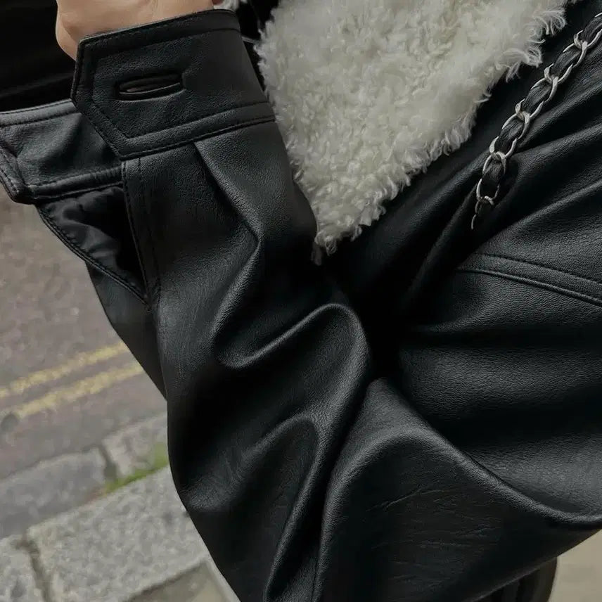[BUNJANG] Hershe Leather Jacket (Black/Brown) / 허앤쉬(hershe) 가죽자켓 남여공용가능(블랙/브라운)