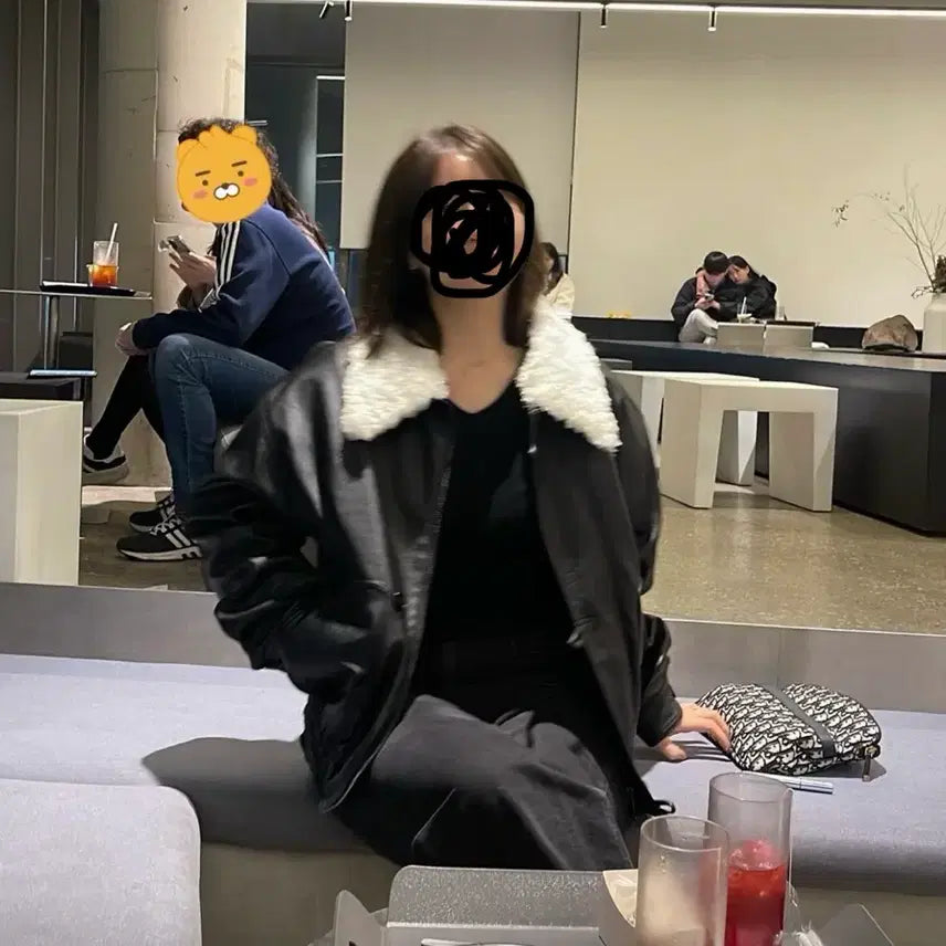 [BUNJANG] Hershe Leather Jacket (Black/Brown) / 허앤쉬(hershe) 가죽자켓 남여공용가능(블랙/브라운)