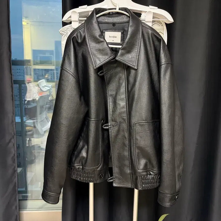 [BUNJANG] Hershe Leather Jacket (Black/Brown) / 허앤쉬(hershe) 가죽자켓 남여공용가능(블랙/브라운)