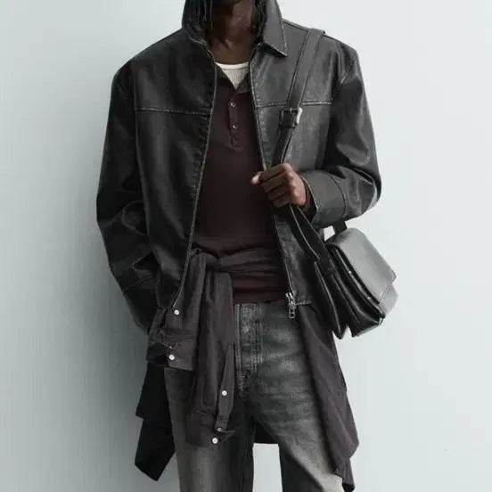 [SOLD OUT] ZARA 가죽자켓 남성 XL 워싱 페이크 레더 자켓