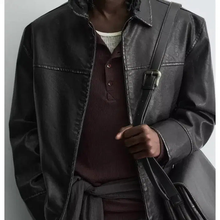 [SOLD OUT] ZARA 가죽자켓 남성 XL 워싱 페이크 레더 자켓