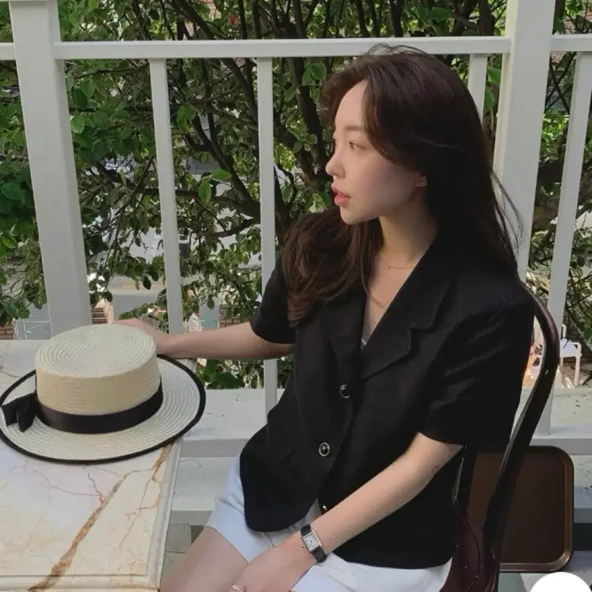 [BUNJANG] Ouris Diana Linen Jacket - Black / 아워리스 베지터블 다이애나 린넨 반팔 자켓 / 블랙 뮤렛메리엔