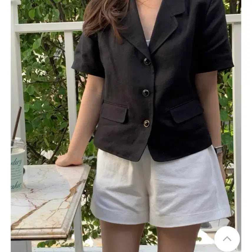 [BUNJANG] Ouris Diana Linen Jacket - Black / 아워리스 베지터블 다이애나 린넨 반팔 자켓 / 블랙 뮤렛메리엔
