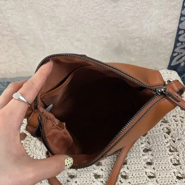 [BUNJANG] Elle Brown Synthetic Leather Crossbody Bag / [F] 엘르 브라운 합성가죽 크로스백 숄더백 가방
