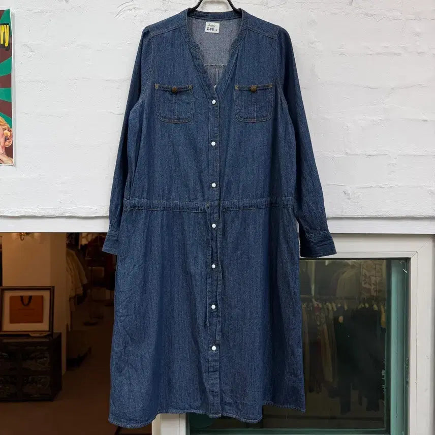[BUNJANG] Lee Denim Snap Button Midi Dress / Lee 리 스냅 버튼 데님 청 원피스 M