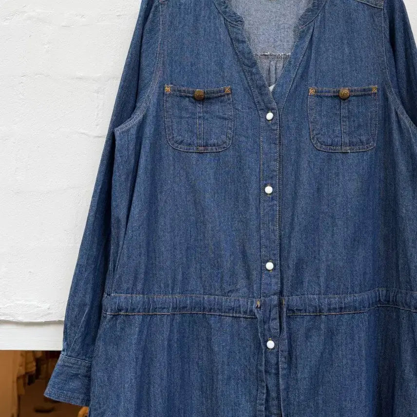 [BUNJANG] Lee Denim Snap Button Midi Dress / Lee 리 스냅 버튼 데님 청 원피스 M