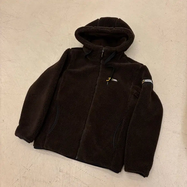 [BUNJANG] National Geographic Brown Fleece Hooded Zip-up Jacket / 내셔널지오그래픽 브라운 플리스 후드 집업