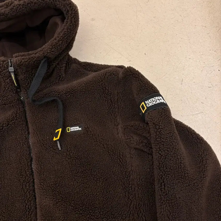 [BUNJANG] National Geographic Brown Fleece Hooded Zip-up Jacket / 내셔널지오그래픽 브라운 플리스 후드 집업