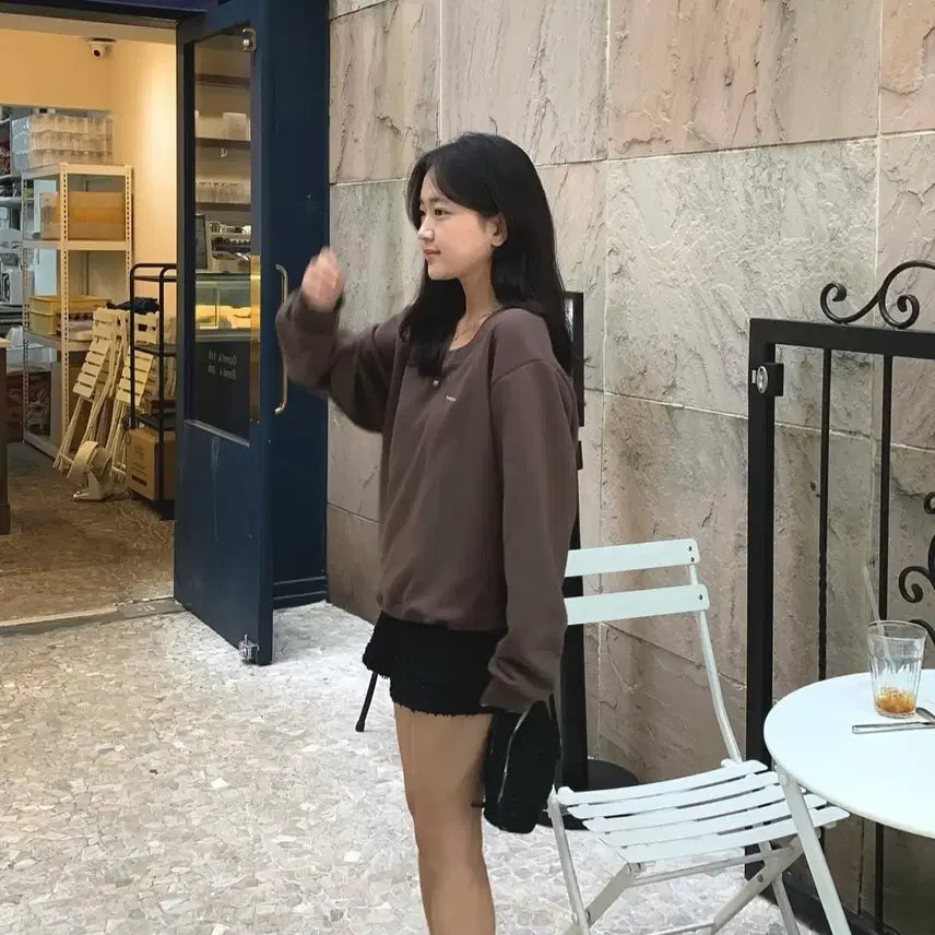 [BUNJANG] Shopbowl Off-Shoulder Cotton Sweatshirt (Brown) / 샵보울 Cotton mtm 오프숄더 맨투맨 브라운