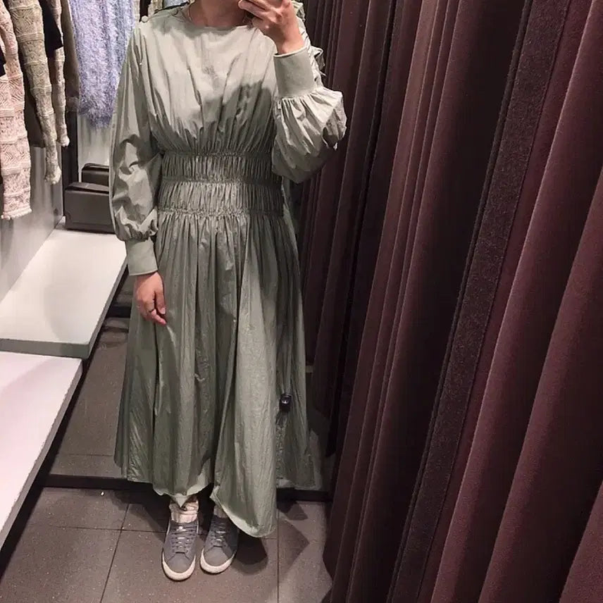 [BUNJANG] ZARA Shirred Long Anorak Dress - Khaki, S Size / 자라 셔링 롱 원피스 카키 /S사이즈 아노락원피스 맥시ops/무료배송