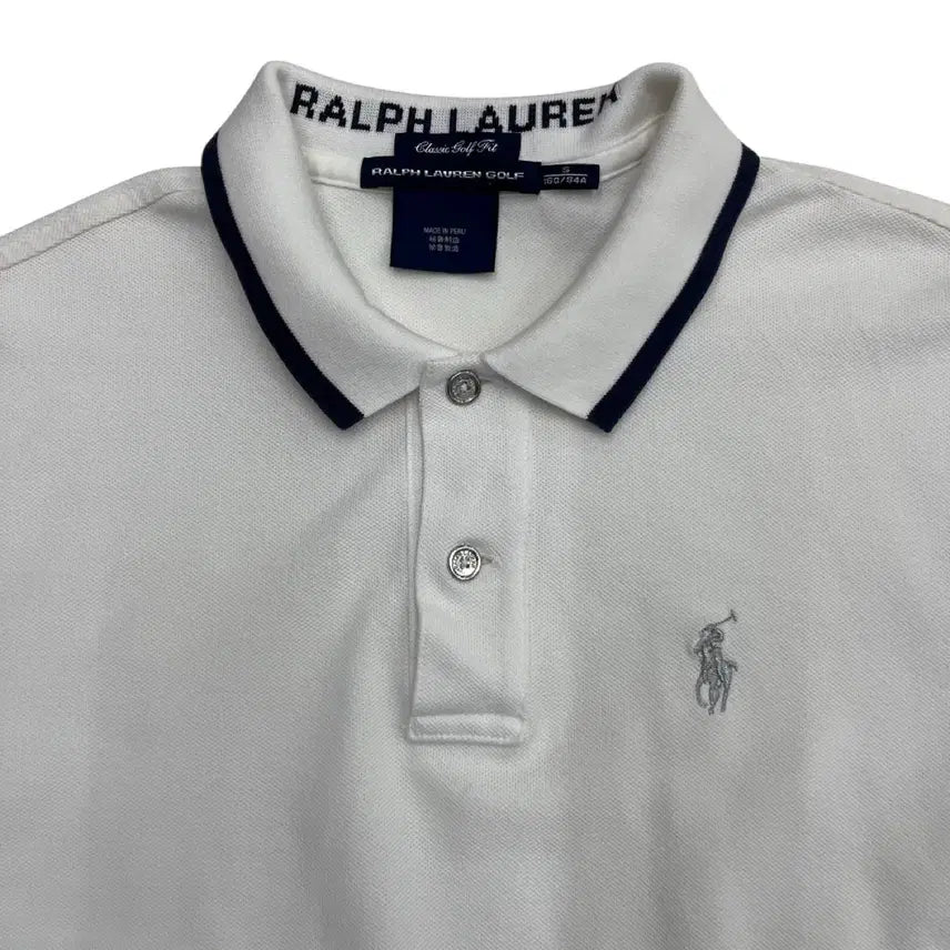 [BUNJANG] Polo Ralph Lauren Silver Pony Navy White Collar Short Sleeve Shirt / 폴로 랄프로렌 실버포니 네이비배색 화이트 카라 반팔 S