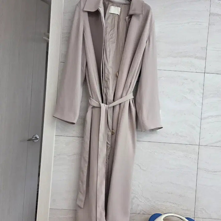 [BUNJANG] Blossom Beige Long Trench Coat Belt Set / 블로썸 베이지색 롱 트렌치코트 벨트 세트