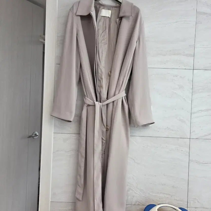 [BUNJANG] Blossom Beige Long Trench Coat Belt Set / 블로썸 베이지색 롱 트렌치코트 벨트 세트