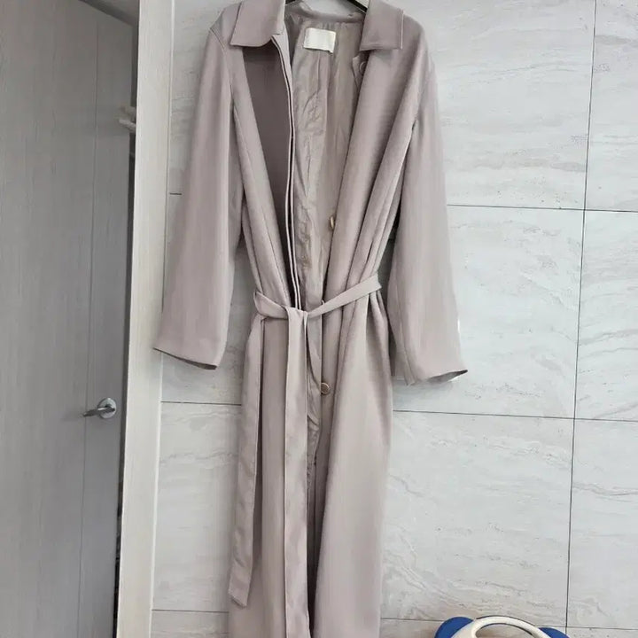 [BUNJANG] Blossom Beige Long Trench Coat Belt Set / 블로썸 베이지색 롱 트렌치코트 벨트 세트