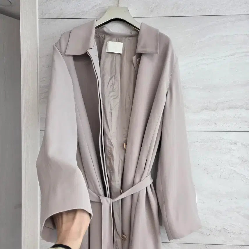 [BUNJANG] Blossom Beige Long Trench Coat Belt Set / 블로썸 베이지색 롱 트렌치코트 벨트 세트