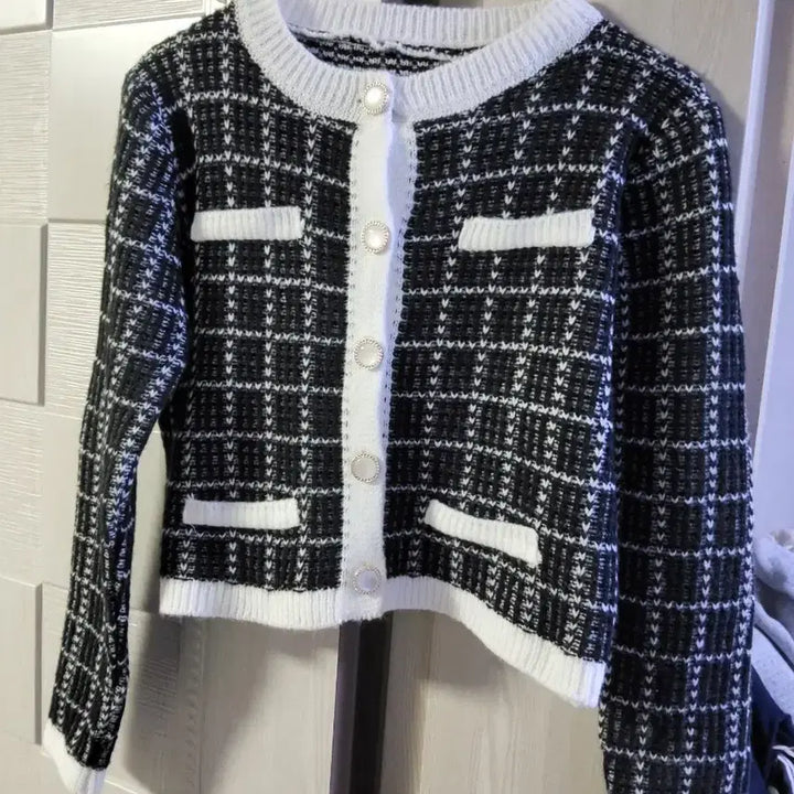 [BUNJANG] Tweed Knit Cardigan / 체크 트위드 니트 가디건 미착용