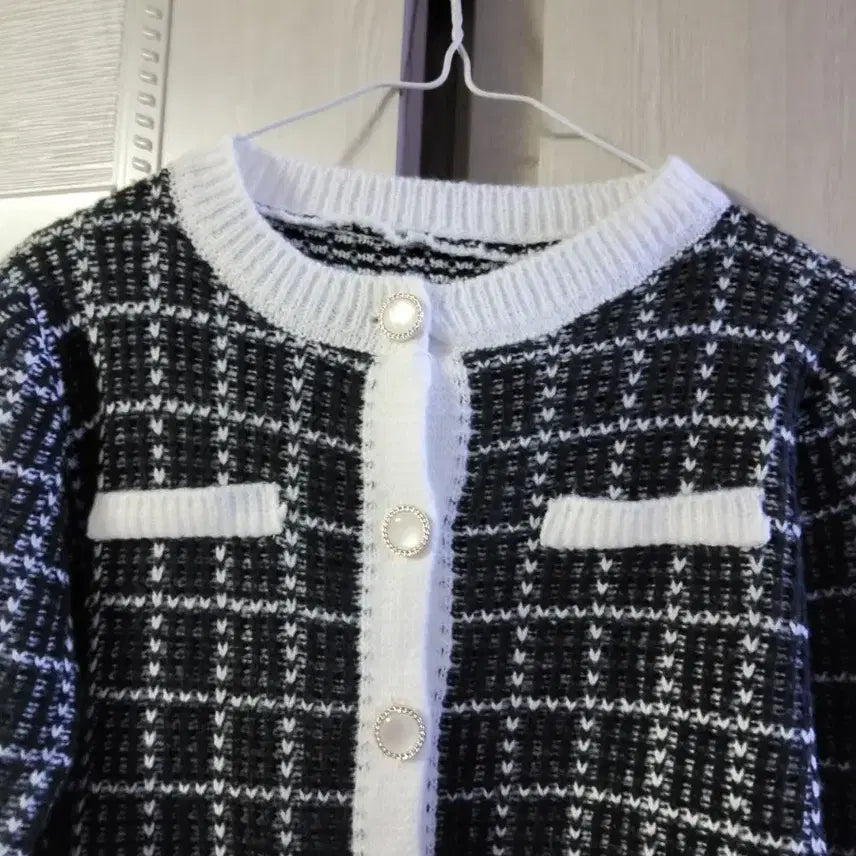 [BUNJANG] Tweed Knit Cardigan / 체크 트위드 니트 가디건 미착용
