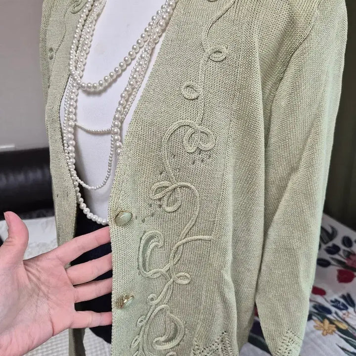 [BUNJANG] Embroidered Loose Fit Knit Jacket / 세련 자수디테일 루즈핏 니트자켓