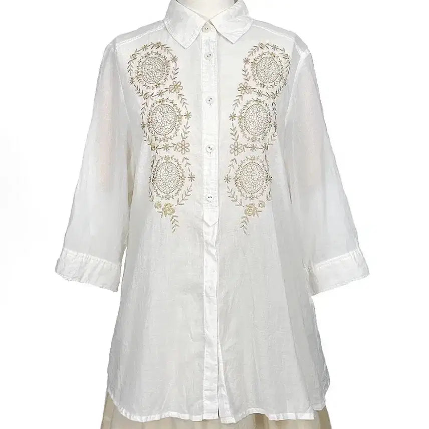 [SOLD OUT] 일본빈티지 에스닉패턴꽃자수 A라인셔츠남방 아이보리 모리걸하구미룩갸루y2k