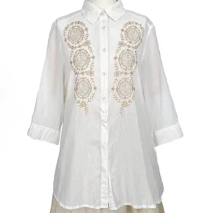 [SOLD OUT] 일본빈티지 에스닉패턴꽃자수 A라인셔츠남방 아이보리 모리걸하구미룩갸루y2k