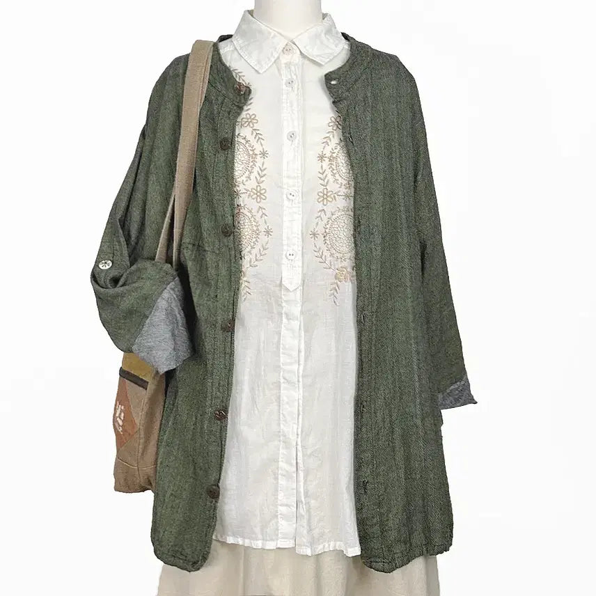 [SOLD OUT] 일본빈티지 에스닉패턴꽃자수 A라인셔츠남방 아이보리 모리걸하구미룩갸루y2k