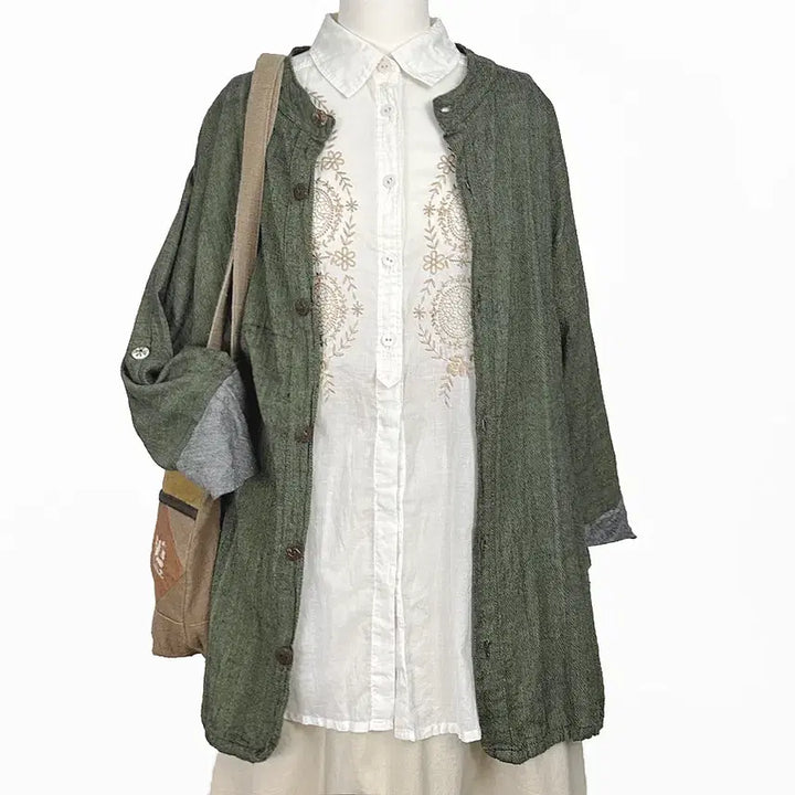 [SOLD OUT] 일본빈티지 에스닉패턴꽃자수 A라인셔츠남방 아이보리 모리걸하구미룩갸루y2k
