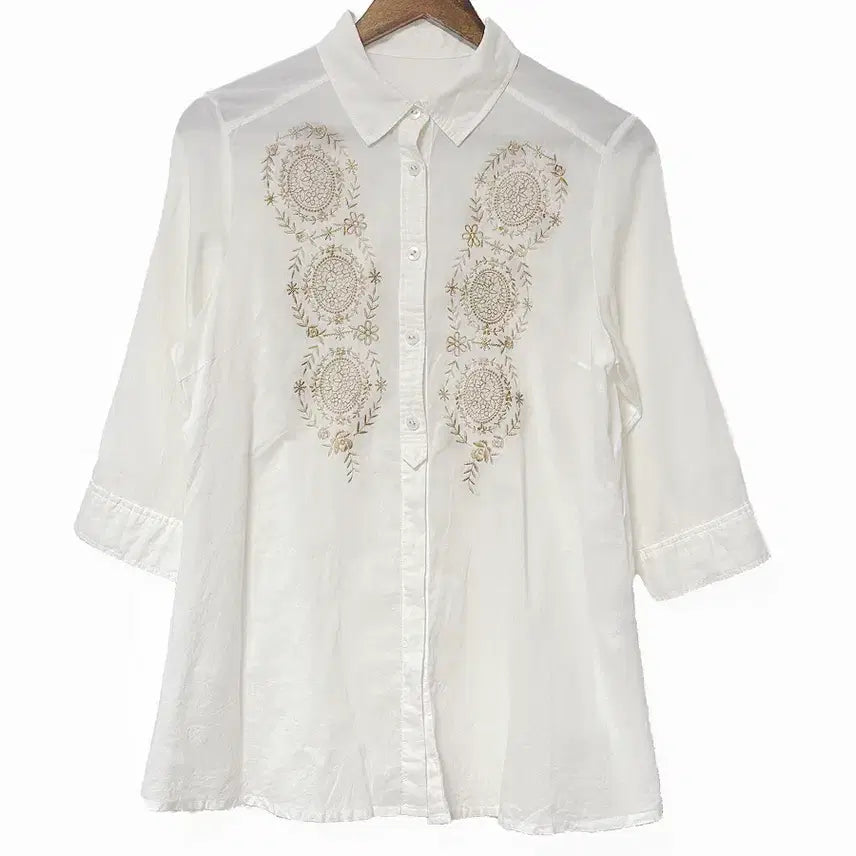 [SOLD OUT] 일본빈티지 에스닉패턴꽃자수 A라인셔츠남방 아이보리 모리걸하구미룩갸루y2k