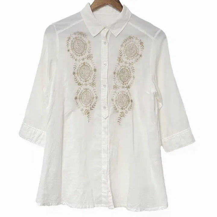 [SOLD OUT] 일본빈티지 에스닉패턴꽃자수 A라인셔츠남방 아이보리 모리걸하구미룩갸루y2k