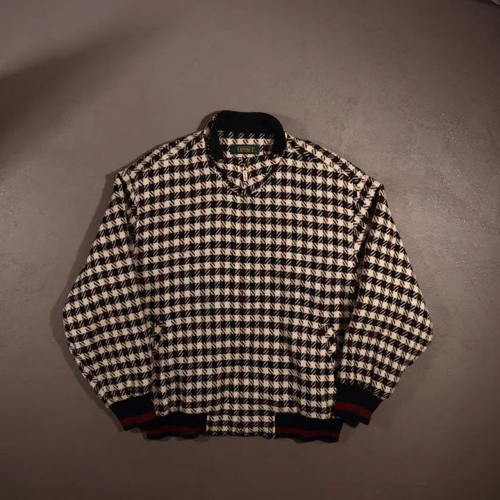[BUNJANG] Vintage Houndstooth Wool Check Bomber Jacket / 빈티지 하운드투스 울 체크 봄버자켓 C518