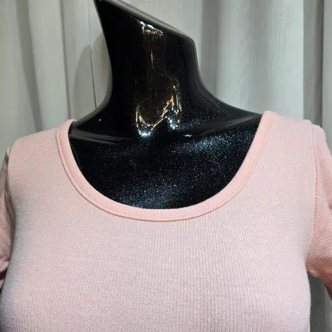 [BUNJANG] Pink Ribbed Short Sleeve T-shirt / 핑크 골지 반팔