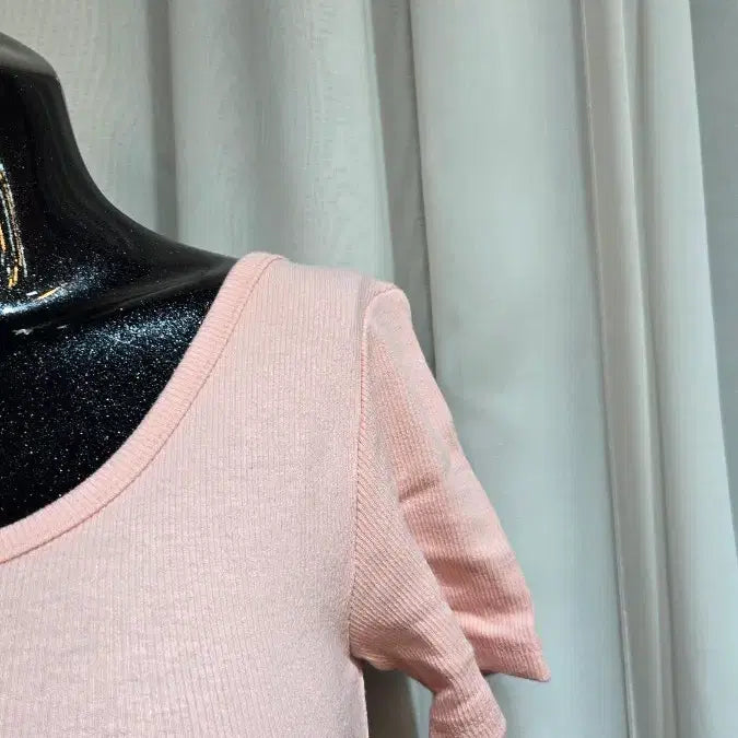 [BUNJANG] Pink Ribbed Short Sleeve T-shirt / 핑크 골지 반팔