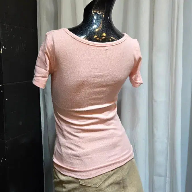 [BUNJANG] Pink Ribbed Short Sleeve T-shirt / 핑크 골지 반팔