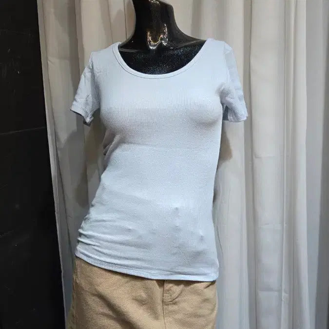 [BUNJANG] Sky Blue Ribbed Short Sleeve T-shirt / 하늘 골지 반팔