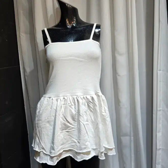 [BUNJANG] White Layered Spaghetti Strap Mini Dress / 화이트 레이어드 끈나시 원피스