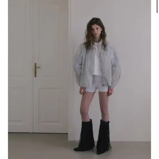 [BUNJANG] Overdue Flare Nylon Blouson Jacket Light Gray / 오버듀플레어 나일론 블루종 점퍼 라이트그레이/블루
