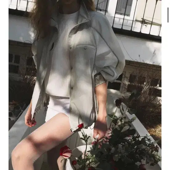 [BUNJANG] Overdue Flare Nylon Blouson Jacket Light Gray / 오버듀플레어 나일론 블루종 점퍼 라이트그레이/블루