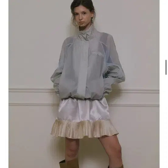[BUNJANG] Overdue Flare Nylon Blouson Jacket Light Gray / 오버듀플레어 나일론 블루종 점퍼 라이트그레이/블루
