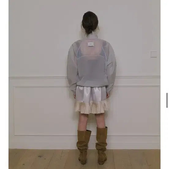 [BUNJANG] Overdue Flare Nylon Blouson Jacket Light Gray / 오버듀플레어 나일론 블루종 점퍼 라이트그레이/블루