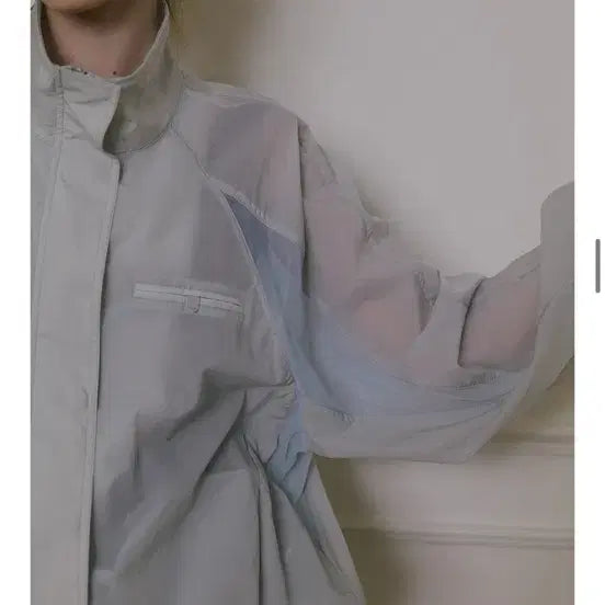 [BUNJANG] Overdue Flare Nylon Blouson Jacket Light Gray / 오버듀플레어 나일론 블루종 점퍼 라이트그레이/블루