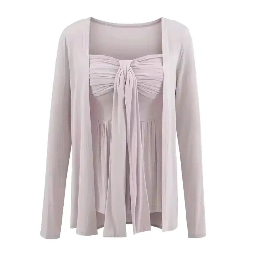 [BUNJANG] Tube Top and Cardigan Set / [SALE/*바로발송*] 퍼플 캡내장 튜브탑 나시 가디건 세트
